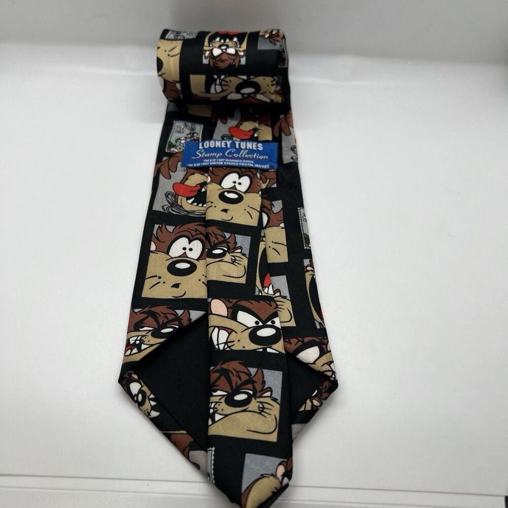 Vintage 1997 Looney Tunes‎ Stamp Collection Taz Tasmanian Devil Mens Neck Tie